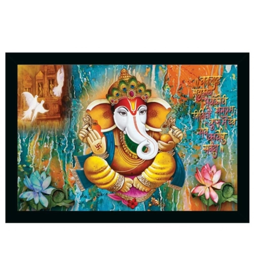 Ganesh Photo with Synthetic Photo Frame (Multicolor)