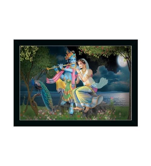 Radha Krishna Painting with Synthetic Photo Frame (Multicolor)