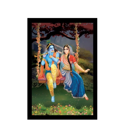 Radha Krishna Painting with Synthetic Photo Frame (Multicolor)
