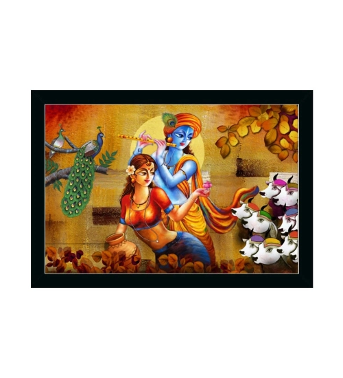 Radha Krishna Painting with Synthetic Photo Frame (Multicolor)