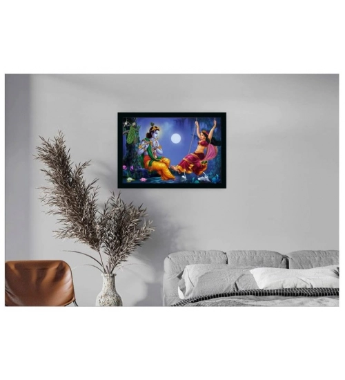 Radha Krishna Painting with Synthetic Photo Frame (Multicolor)