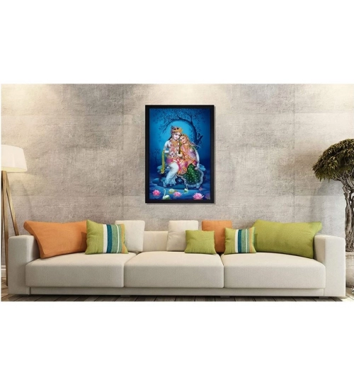 Radha Krishna Painting with Synthetic Photo Frame (Multicolor)