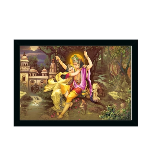 Radha Krishna Painting with Synthetic Photo Frame (Multicolor)