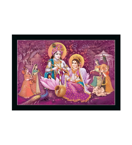 Radha Krishna Painting with Synthetic Photo Frame (Multicolor)