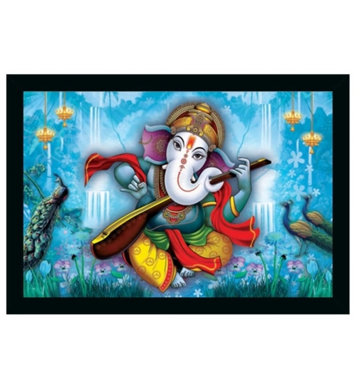 Ganesh Photo with Synthetic Photo Frame (Multicolor)