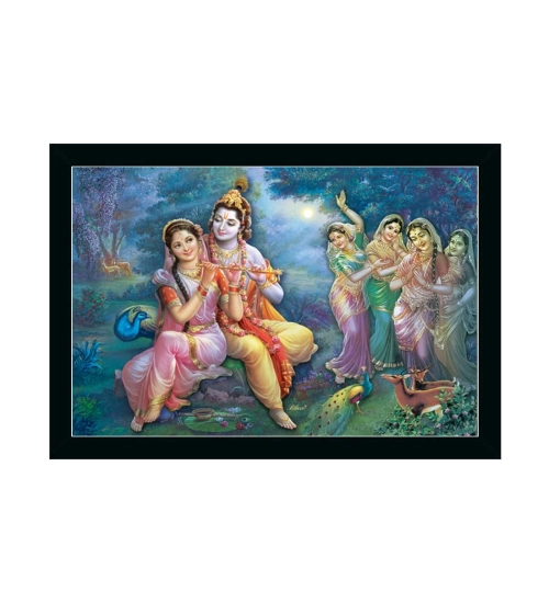 Radha Krishna Painting with Synthetic Photo Frame (Multicolor)