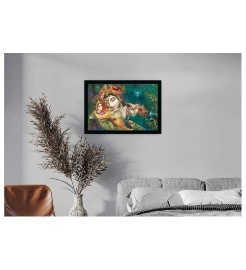 Radha Krishna Painting with Synthetic Photo Frame (Multicolor)