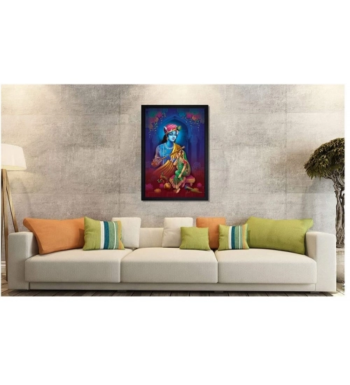 Radha Krishna Painting with Synthetic Photo Frame (Multicolor)