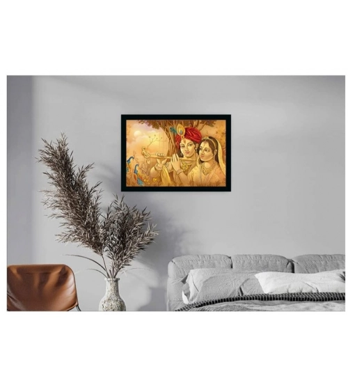 Radha Krishna Painting with Synthetic Photo Frame (Multicolor)