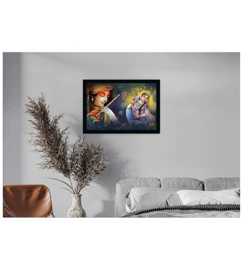 Radha Krishna Painting with Synthetic Photo Frame (Multicolor)