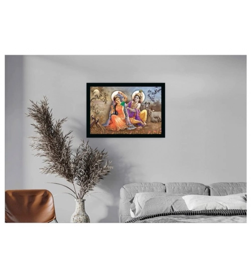 Radha Krishna Painting with Synthetic Photo Frame (Multicolor)
