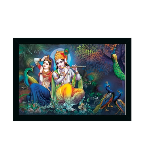 Radha Krishna Painting with Synthetic Photo Frame (Multicolor)
