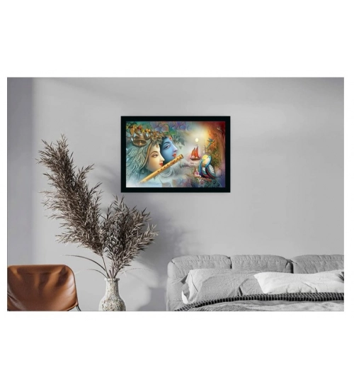 Radha Krishna Painting with Synthetic Photo Frame (Multicolor)