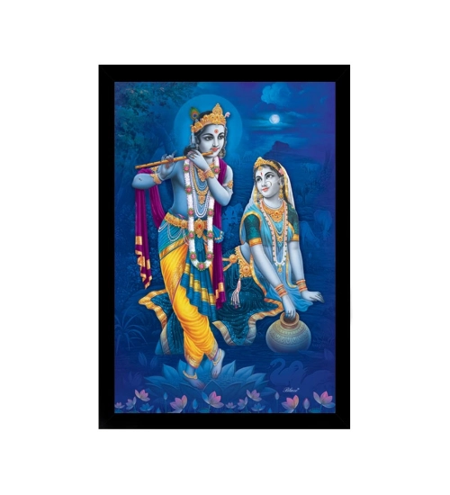 Radha Krishna Painting with Synthetic Photo Frame (Multicolor)