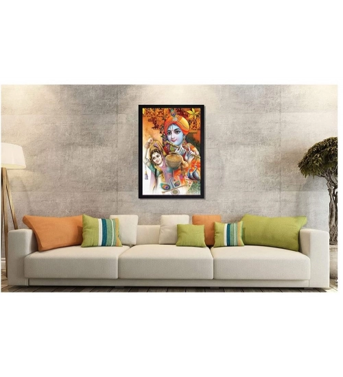 Radha Krishna Painting with Synthetic Photo Frame (Multicolor)