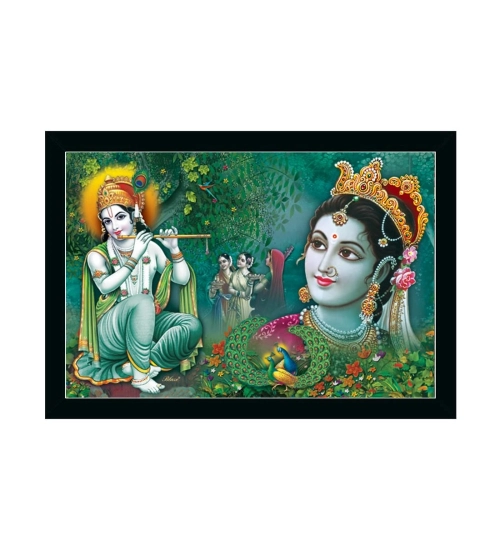 Radha Krishna Painting with Synthetic Photo Frame (Multicolor)