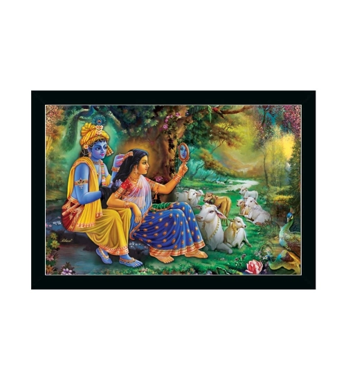 Radha Krishna Painting with Synthetic Photo Frame (Multicolor)