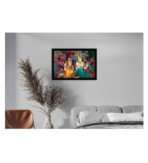 Radha Krishna Painting with Synthetic Photo Frame (Multicolor)