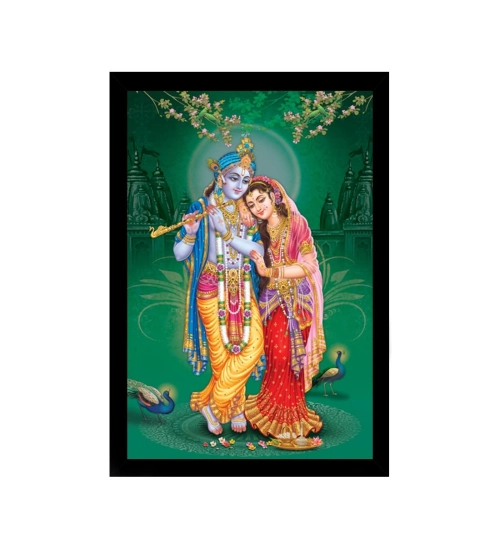Radha Krishna Painting with Synthetic Photo Frame (Multicolor)