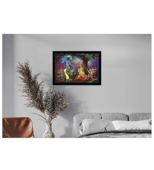 Radha Krishna Painting with Synthetic Photo Frame (Multicolor)