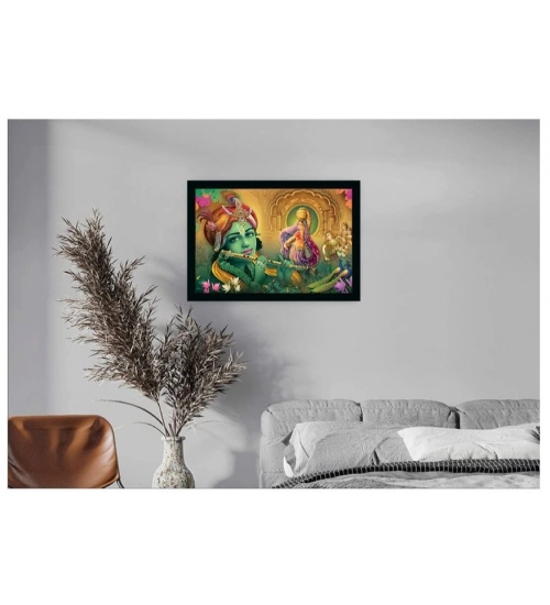 Radha Krishna Painting with Synthetic Photo Frame (Multicolor)