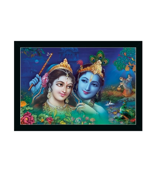 Radha Krishna Painting with Synthetic Photo Frame (Multicolor)