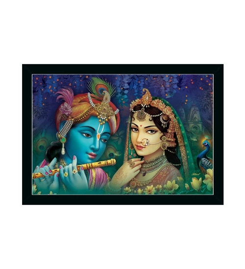 Radha Krishna Painting with Synthetic Photo Frame (Multicolor)