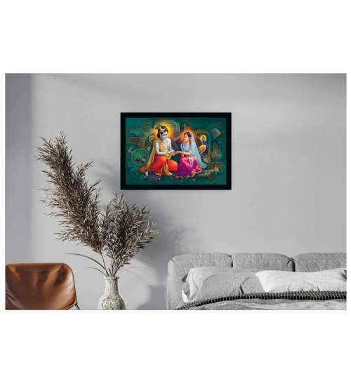 Radha Krishna Painting with Synthetic Photo Frame (Multicolor)