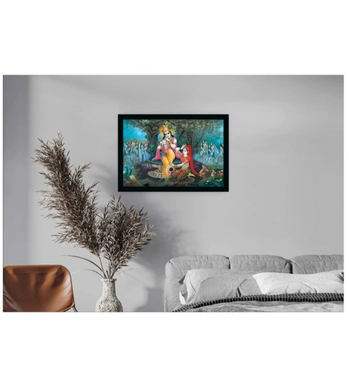 Radha Krishna Painting with Synthetic Photo Frame (Multicolor)