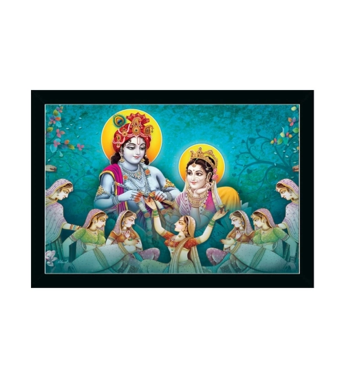 Radha Krishna Painting with Synthetic Photo Frame (Multicolor)