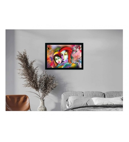Radha Krishna Painting Vinyl Sparkle Coated with Synthetic Photo Frame (Multicolor)