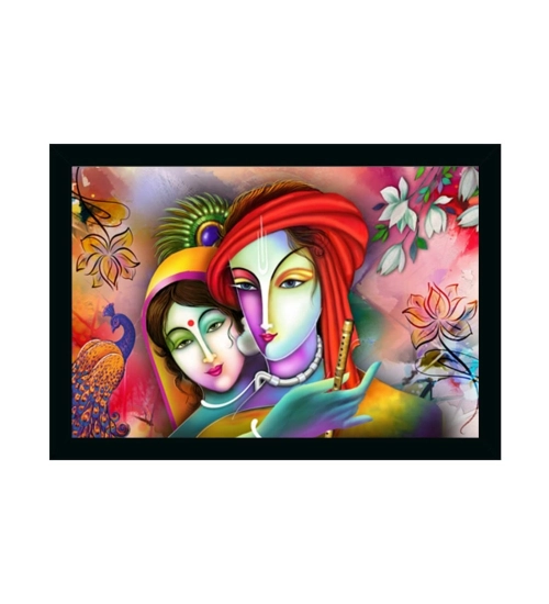 Radha Krishna Painting Vinyl Sparkle Coated with Synthetic Photo Frame (Multicolor)
