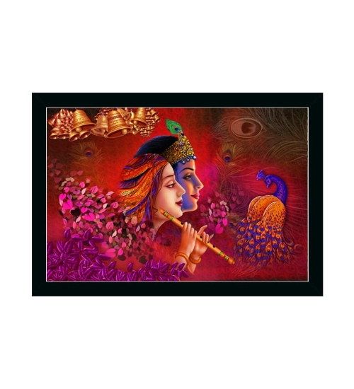 Radha Krishna Painting with Synthetic Photo Frame (Multicolor)
