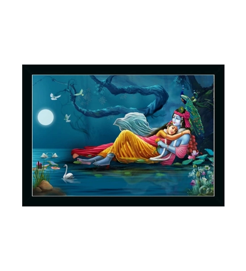 Radha Krishna Painting with Synthetic Photo Frame (Multicolor)