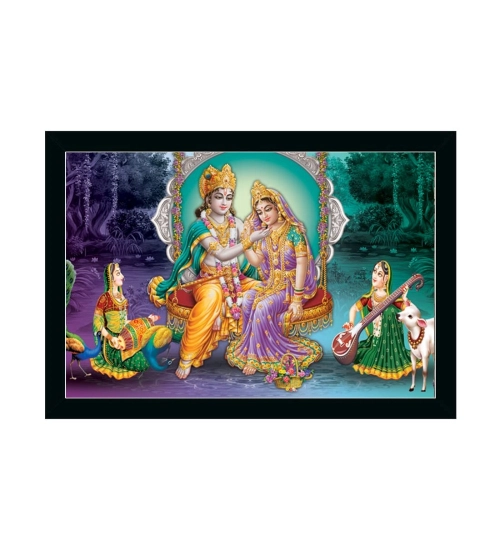 Radha Krishna Painting with Synthetic Photo Frame (Multicolor)
