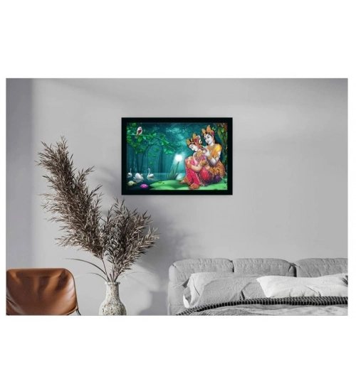 Radha Krishna Painting with Synthetic Photo Frame (Multicolor)