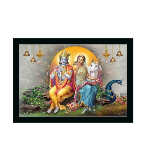 Radha Krishna Painting with Synthetic Photo Frame (Multicolor)