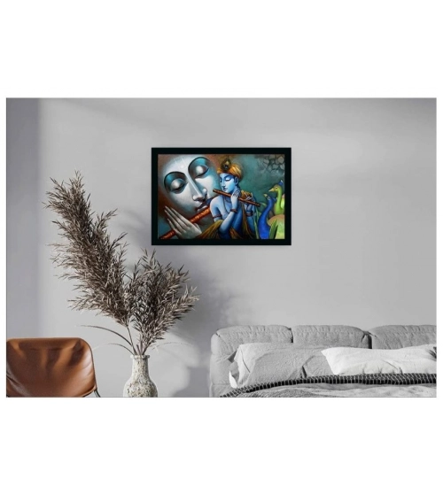 Radha Krishna Painting with Synthetic Photo Frame (Multicolor)