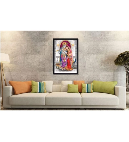 Radha Krishna Painting with Synthetic Photo Frame (Multicolor)