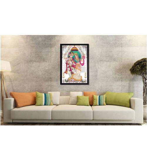 Radha Krishna Painting with Synthetic Photo Frame (Multicolor)