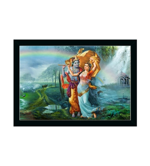 Radha Krishna Painting with Synthetic Photo Frame (Multicolor)