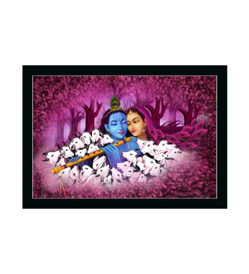 Radha Krishna Painting with Synthetic Photo Frame (Multicolor)