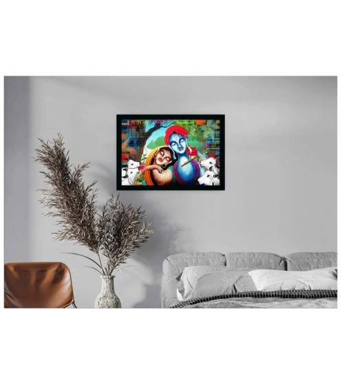 Radha Krishna Painting with Synthetic Photo Frame (Multicolor)