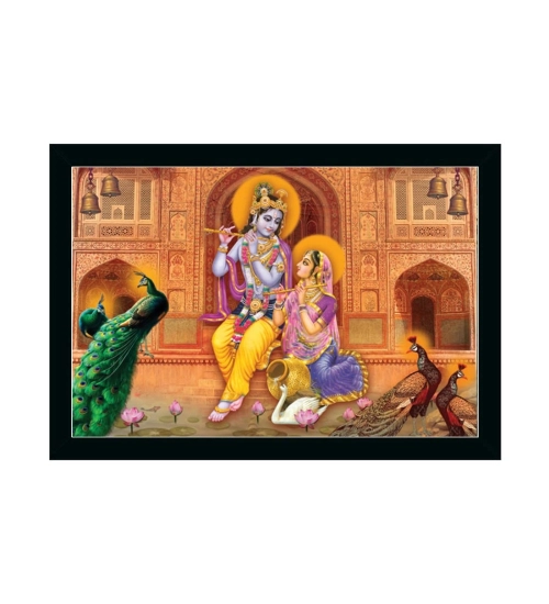 Radha Krishna Painting with Synthetic Photo Frame (Multicolor)