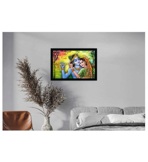 Radha Krishna Painting with Synthetic Photo Frame (Multicolor)