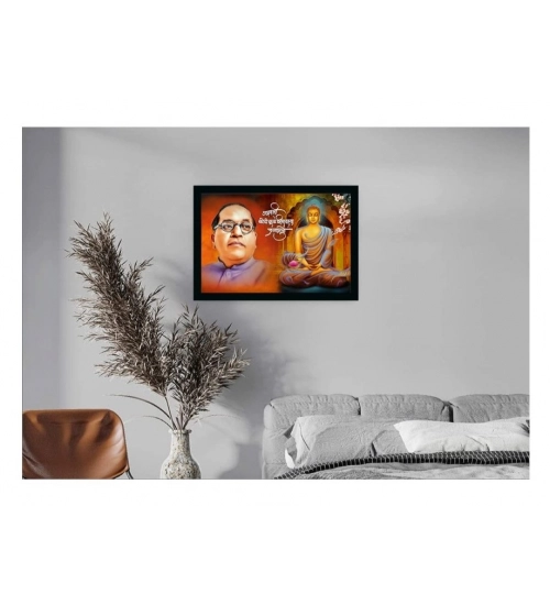 Ambedkar Buddha Painting Vinyl Sparkle Coated with Synthetic Photo Frame (Multicolor)