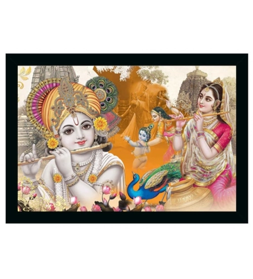 Radha Krishna Painting Vinyl Sparkle Coated with Synthetic Photo Frame (Multicolor)