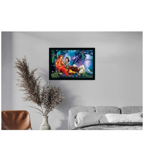 Radha Krishna Painting with Synthetic Photo Frame (Multicolor)