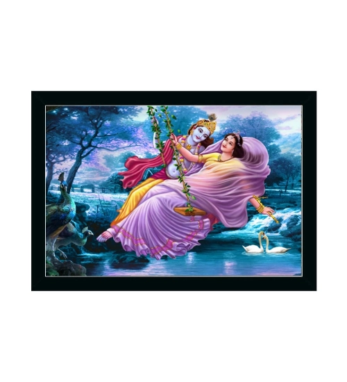 Radha Krishna Painting with Synthetic Photo Frame (Multicolor)