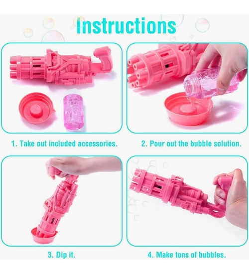 Pack Of_2 Electric Gatling Bubble Gun with 8 Hole For Kids (Assorted)